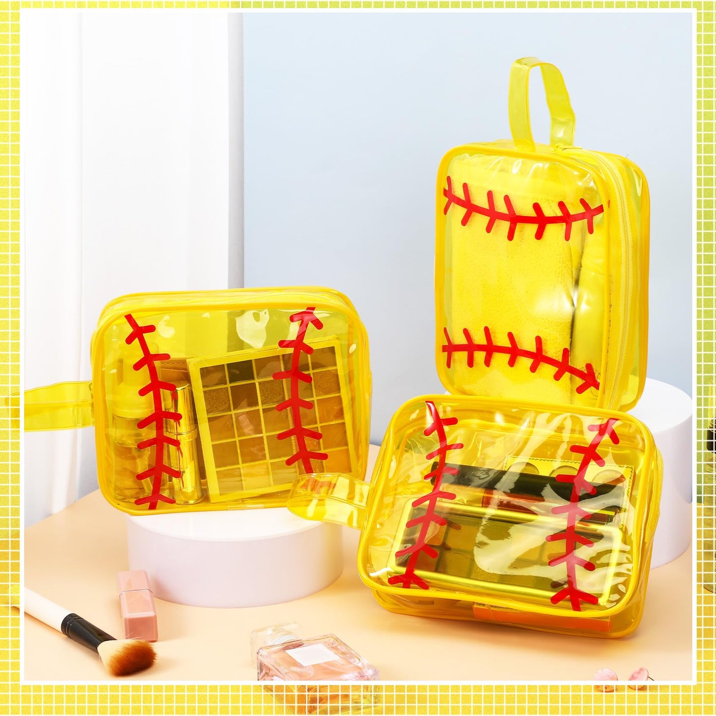 12 Pcs Softball Cosmetic Bag Team Gifts Accessories Makeup Bags Softball Clear PVC Cheer Case Toiletry Zipper Pouch Waterproof Travel Toiletry Handbag Purses Organizer for Women Team Players Lover