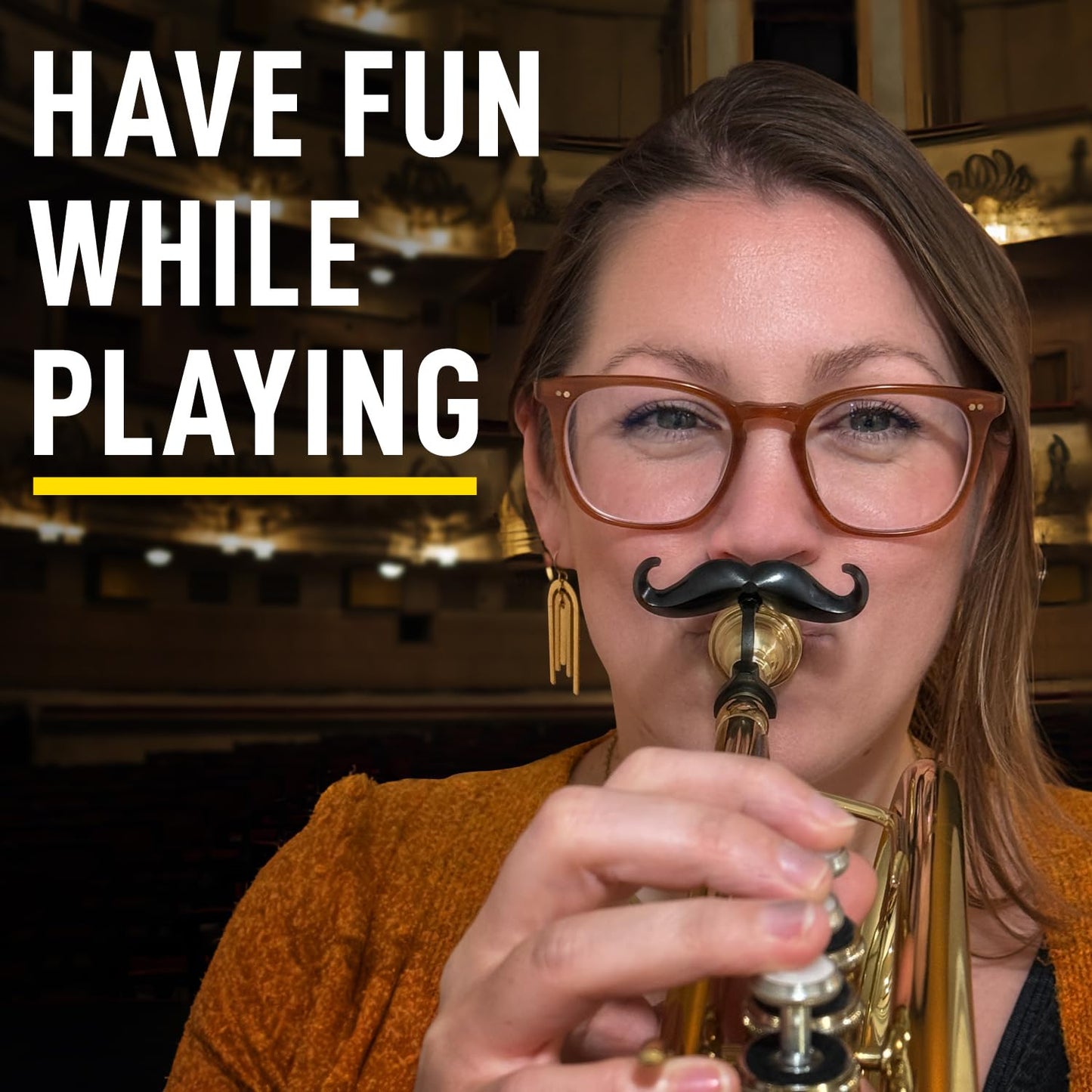 Clip-On Mustache For Trumpets & Trombones - Includes Protective Case - Fits All Small Shank Mouthpieces - Perfect Accessory For Young Musicians - Mouthpiece Not Included