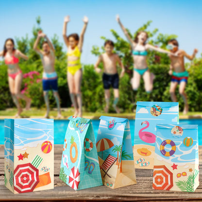 HEJIN 30 PCS Pool Party Favor Bags with 36 Stickers, Summer Gift Bags Pool Party Decorations Supplies for Kids, Mermaid Goodie Bags Beach Gifts for Birthday, Baby Showers, Wedding