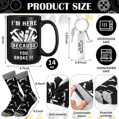 Panitay 4 Pcs Maintenance Man Gift Set for Men 9 in 1 Multi Tool Pen 14 oz Repair Worker Coffee Mug Keychain Sock Funny Christmas Birthday Appreciation Gift for Mechanic Engineer Handyman Carpenter