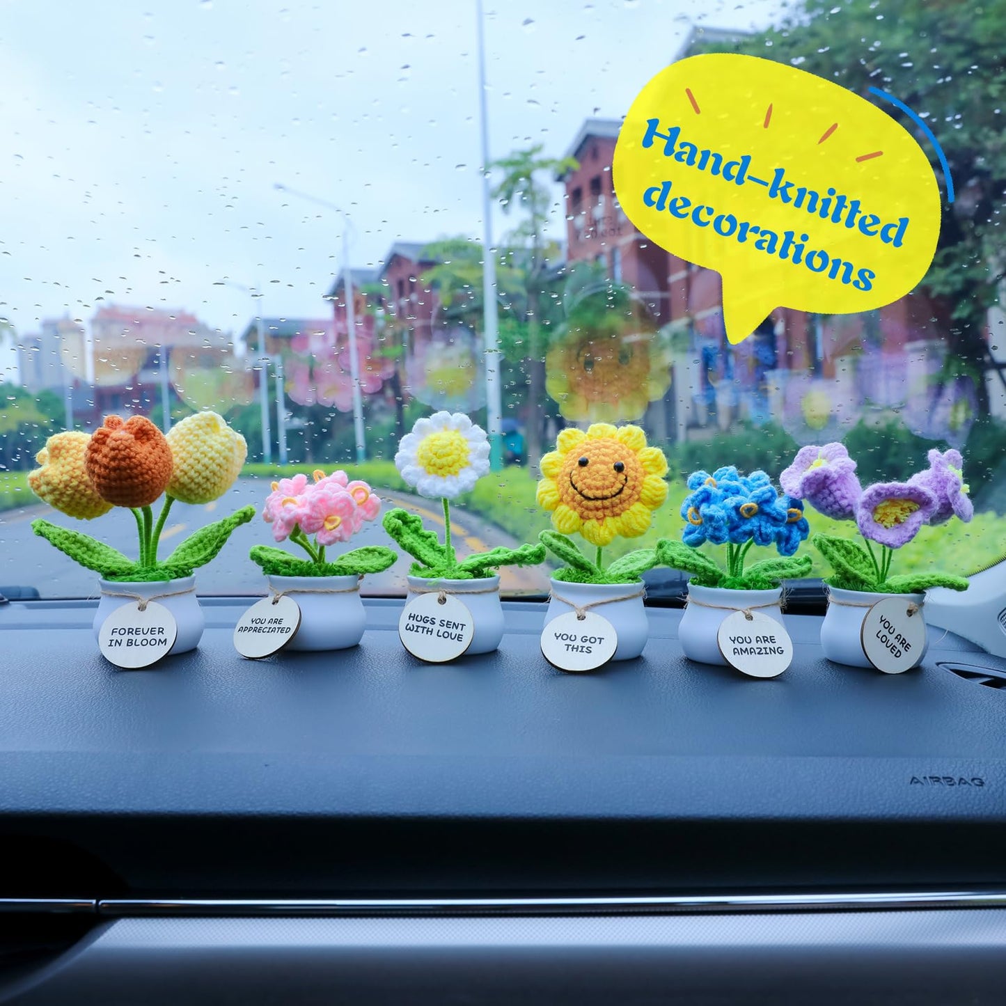 MSEHKM Encouragement Crochet Flowers with Positive Wooden Affirmations Handmade Artifical Flower Decor Ideal for Birthday/Christmas/Thank You Present (Gold Sunflower, You are Loved)