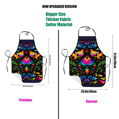 Mexican Floral Aprons, Waterproof Adjustable Apron for Kitchen Bbq with 2 Pockets, Gifts for Women Men