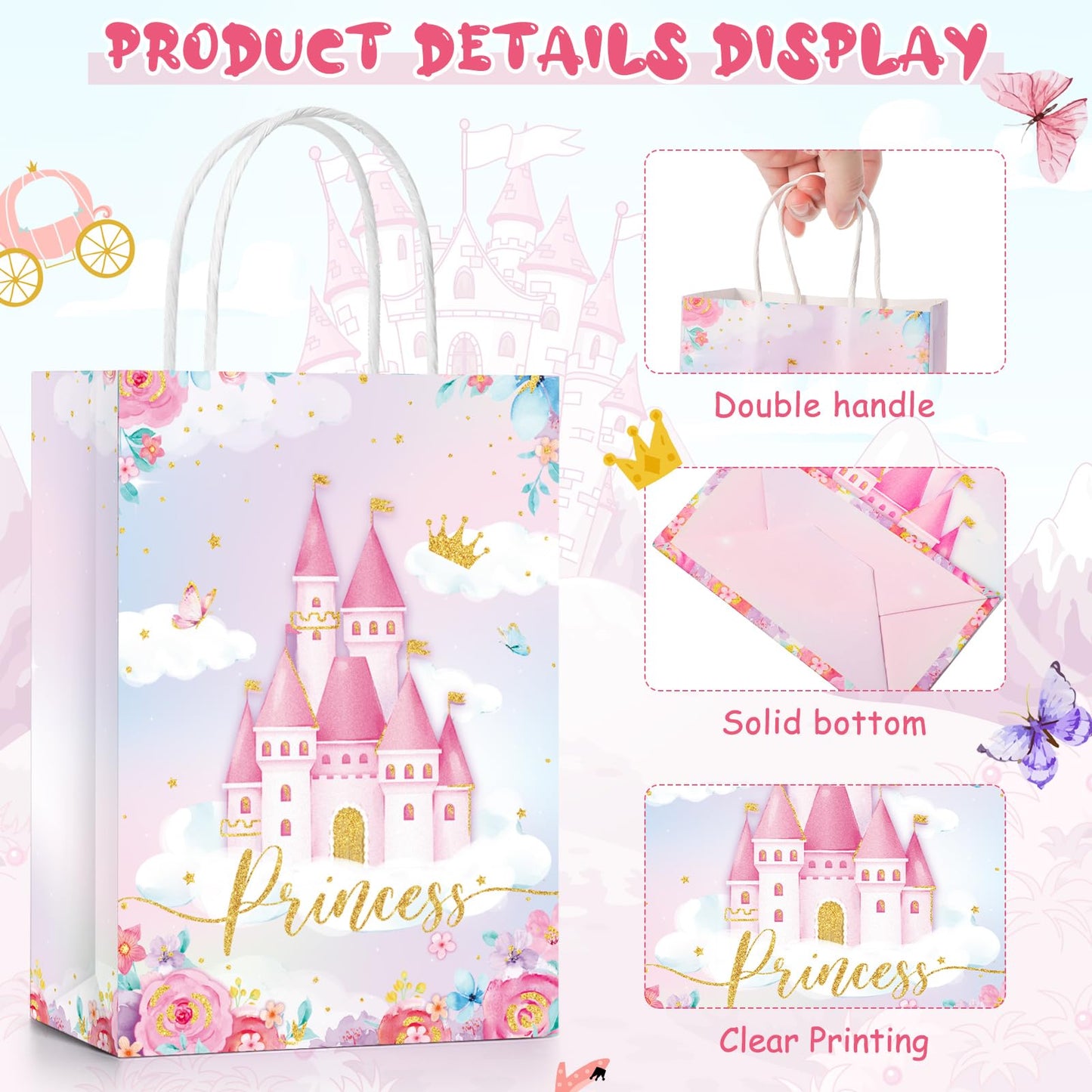 Sepamoon Princess Goodie Bags - Princess Themed Party Favors Decorative Gift Bags for Girls Birthdays, Celebrations Events(24 Pcs)