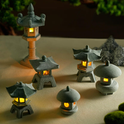 Japanese Pagoda LED Lamp Statue Figurine, LED Lantern Pagoda Statue Figurines for Home Table Decor - Style A