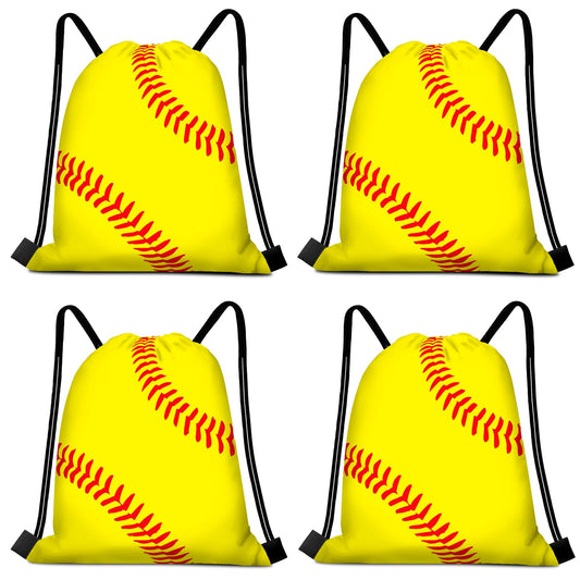 KERINGO 16 PCS Softball Gift Bag with Handles Drawstring String Soft Ball Goodie Sport Theme Party Favor Team Treat Bag for Birthday Team Snack