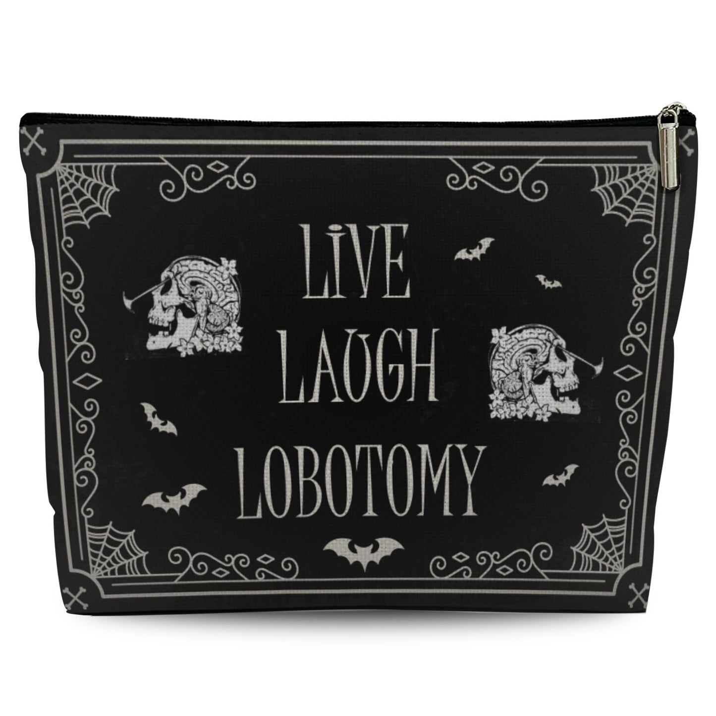 Funny Dark Humor Goth Gifts for Women, Live Laugh Lobotomy Cosmetic Bag, Funny Gothic Makup Bag Birthday Gifts for Women Zipper Pouch Bag
