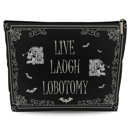 Funny Dark Humor Goth Gifts for Women, Live Laugh Lobotomy Cosmetic Bag, Funny Gothic Makup Bag Birthday Gifts for Women Zipper Pouch Bag