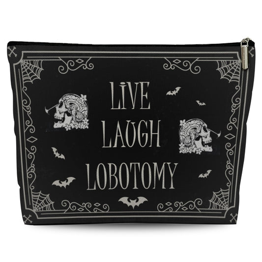 Funny Dark Humor Goth Gifts for Women, Live Laugh Lobotomy Cosmetic Bag, Funny Gothic Makup Bag Birthday Gifts for Women Zipper Pouch Bag