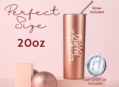 Onebttl Lunch Lady Appreciation Gifts, 20oz Stainless Steel Insulated Skinny Tumbler, Lid & Straw Included, Rose Gold