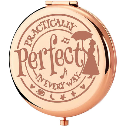 KEYCHIN Mary Qoute Pocket Mirror Mary Fans Gift Practically Perfect in Every Way Umbrella Compact Mirror for Women Girls (Practically Perfect Mirror-S) (Perfect RG)