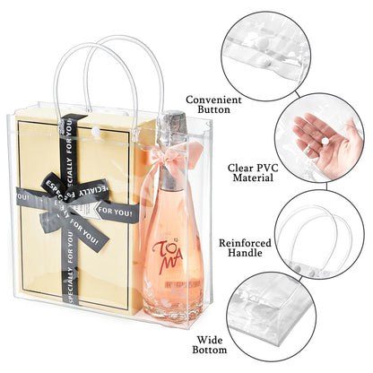 Ohuimrt 20 PCS Clear Plastic Gift Bags with Handles, 9.84 x 9.84 x 3.54 Inches Reusable Party Favor Bags with Ribbon Transparent Gift Wrap Bags Bulk for Weddings Birthdays