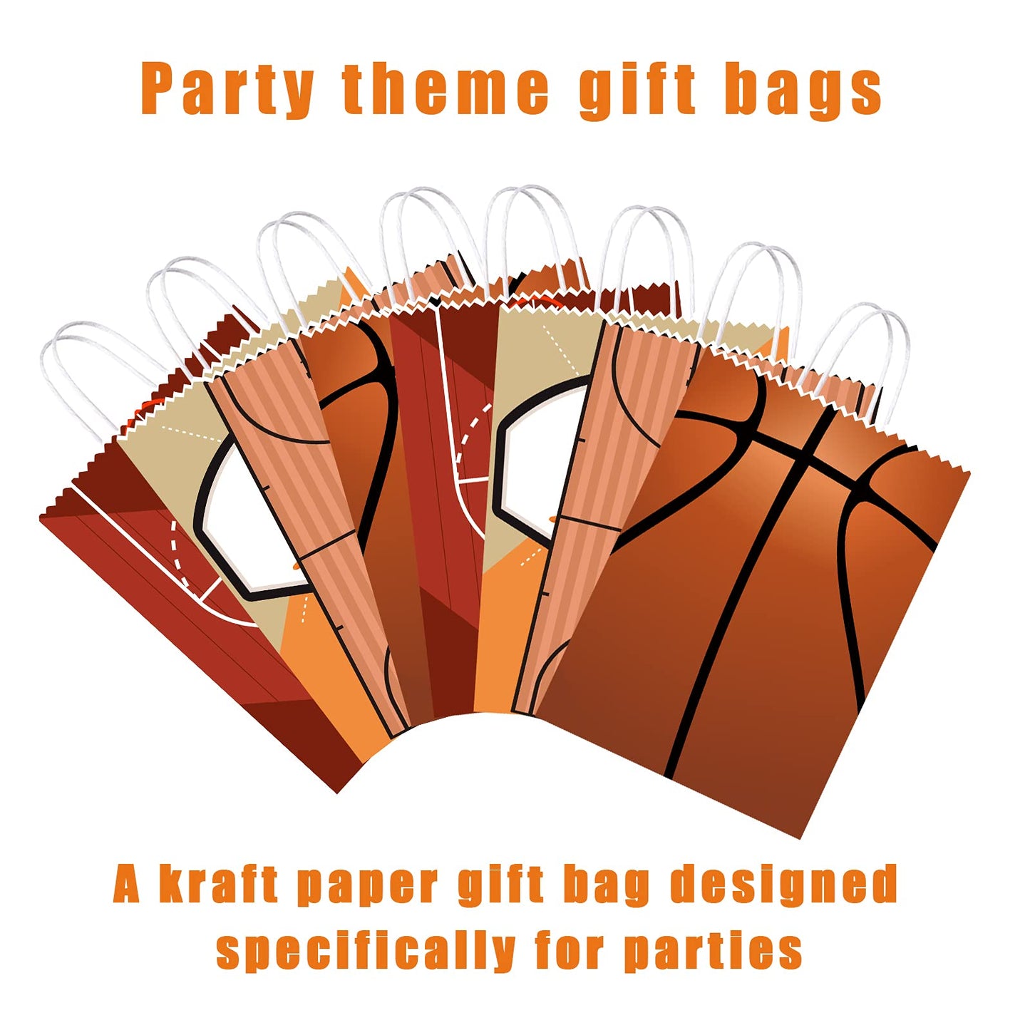 16 PCS Basketball Gift Bags with Handles for Basketball Birthday Party Supplies, Basketball Party Favor Bags Candy Treats Bags, Basketball Goodie Bags for Kids Boys Girls