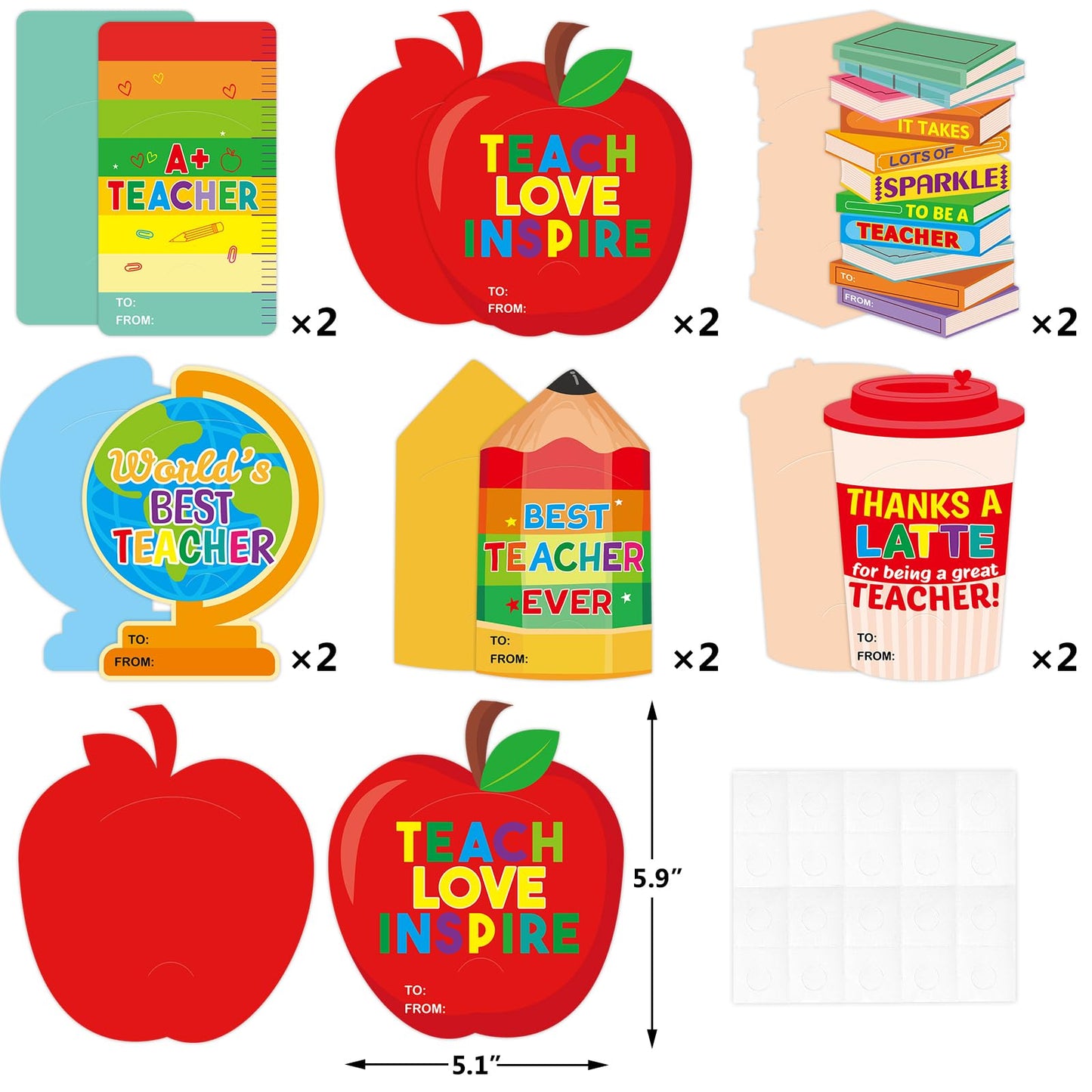 Fancy Land Teacher Gift Card Holder Back to School Teacher Appreciation Gift Cards Sleeves for Kids Students Gratitude Supplies 12Pcs