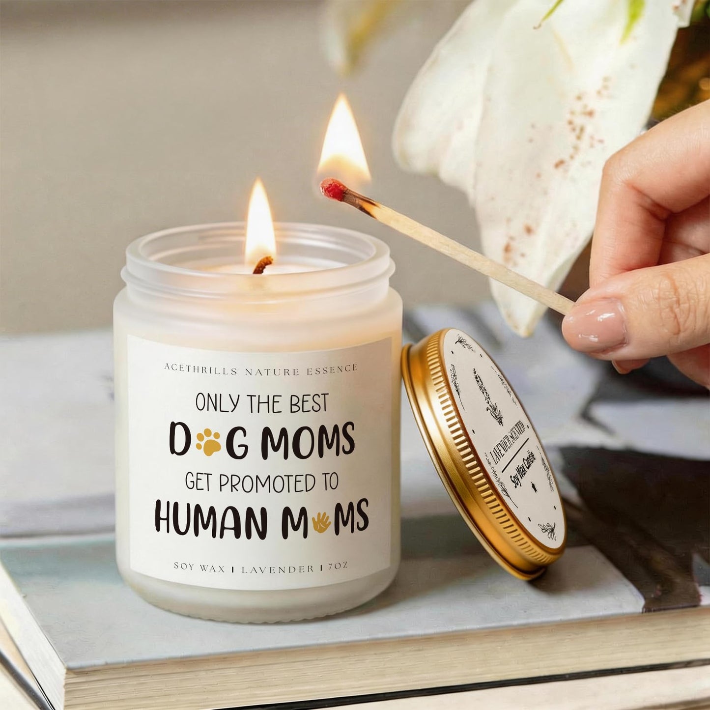 AceThrills New Mom to Be Gift, Pregnancy Gifts for Expecting Mom to Be Gift, Postpartum Gifts for Moms First Time - 7 Oz Lavender Scented Candle (Dog Moms)