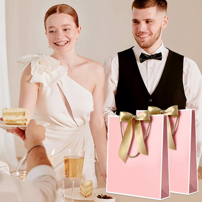 YoungTree Pink Gift Bags with Handles, 13" Medium Gift Bag with 2 Tissue Paper and 1 Card, Present Bag for Graduation Wedding Baby Shower Bridal Shower Birthday Party (Pink-White)
