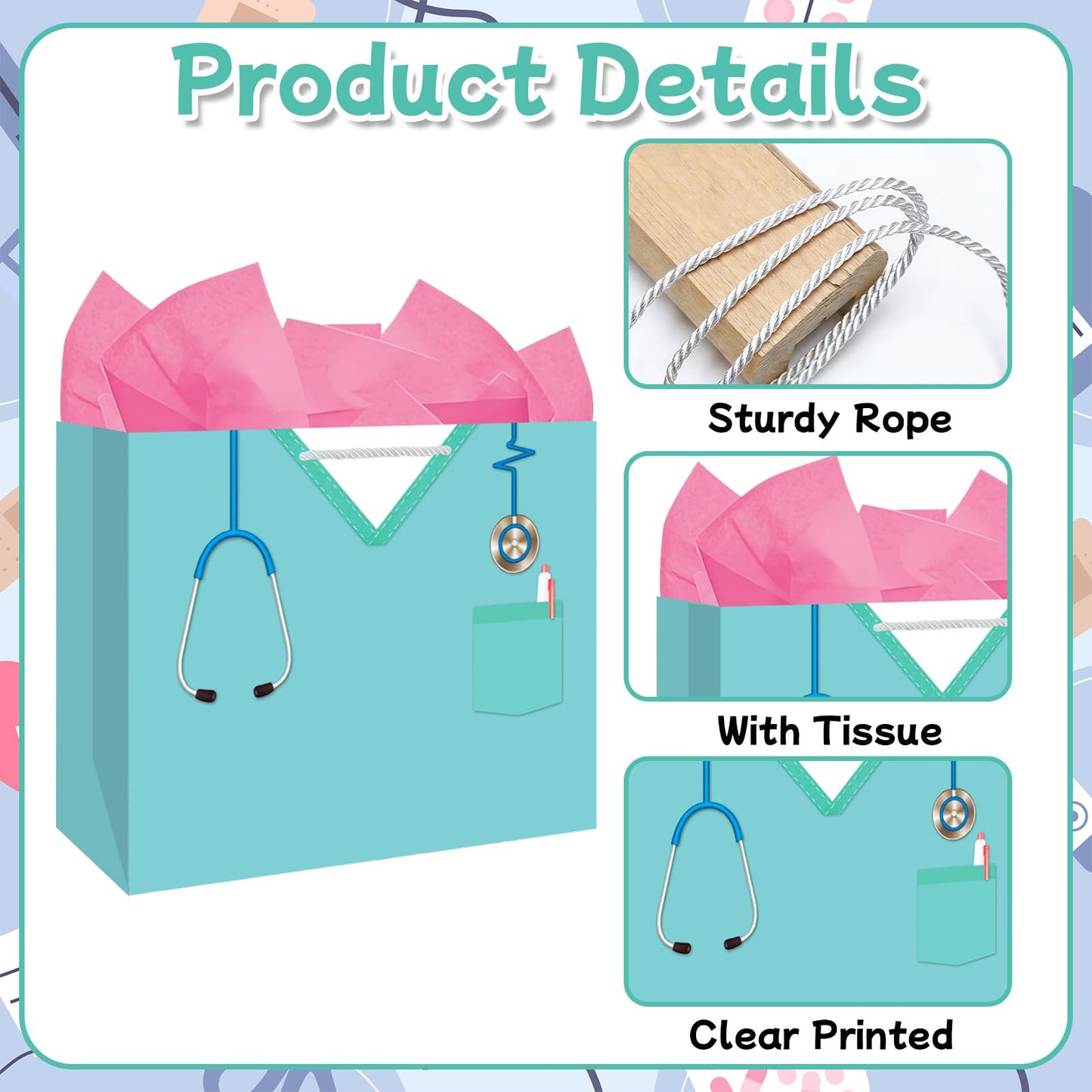 BDDYYI Nurse Graduation Gift Bag with Tissue Paper, 13 Inch Large Congrats Gift Bag for New Nurses, Nursing Students & RN Gift Bag Pinning Ceremony Nurses Week & Healthcare Appreciation Gifts