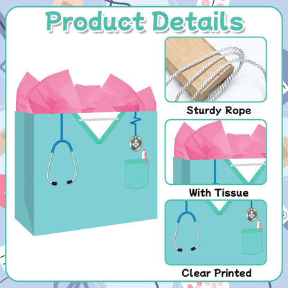 BDDYYI Nurse Graduation Gift Bag with Tissue Paper, 13 Inch Large Congrats Gift Bag for New Nurses, Nursing Students & RN Gift Bag Pinning Ceremony Nurses Week & Healthcare Appreciation Gifts