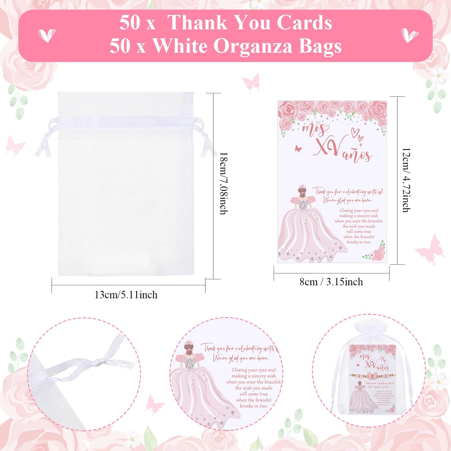 Wenqik 25 Sets Quinceañera Party Favors for Guests – Butterfly Wish Bracelet Set, Sweet 15 Birthday Keepsake Gifts for Girls