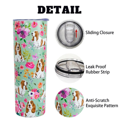 Basset Hound Gifts for Women Cute Dog Tumbler Coffee Cup for Women Basset Hound Travel Mug 20 Oz Stainless Steel Insulated Water Bottle With Lid and Straw