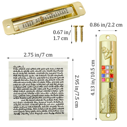 Mezuzah with Scroll for Door, Metal Mezuzah Case with 12 Tribes of Israel Hoshen Stones for Hebrew Home Blessing, Jewish Gifts, Jewish House Warming Decor, Christmas, Easter (Gold)