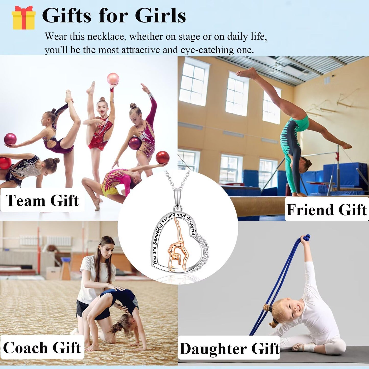 Gymnastics Gifts for Girls Gymnastics Necklace Sport Gifts Jewelry for Gymnast Women for Birthday, Graduation, Christmas