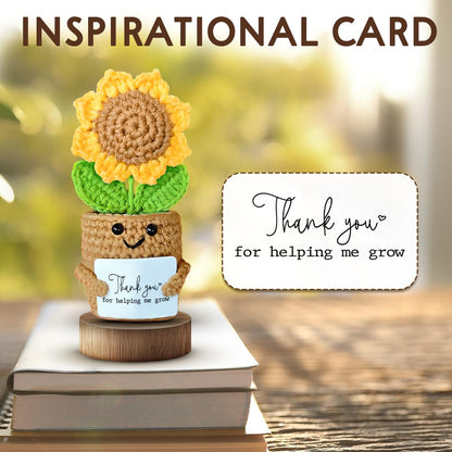 Mini Sunflower Teacher Appreciation Gifts, Thank You Gift for Teacher Boss Manager, Handmade Crochet Positive Plant with Card, Cute Small Desk Decor, End of School Year Christmas Graduation Present