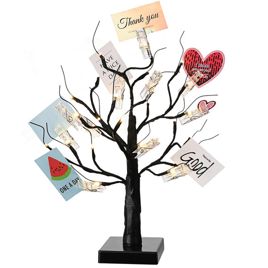 Mudder Money Gift Cards Tree Easter Lighted Birch Tree 24 LED Wedding Card Holder with 12 Clips for Spring Graduation Memorial Day Birthday Party Home Photo Memo(Fresh Style,Black, Warm White)