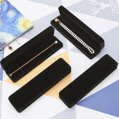 LETURE 4 Pieces Velvet Bracelet Necklace Pendant Jewelry Box, Small Long Jewelry Watch Gift Box for Proposal, Wedding, Engagement, Christmas (BLACK-4PCS)