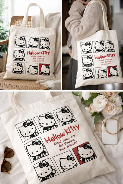 Hello® Kitty Tote bag, Economical Cotton Tote Bag, Lightweight Medium Reusable Grocery Shopping bag Gym, Beach bag