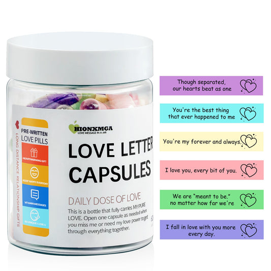 HIONXMGA Long Distance Relationship Gifts - (60PCS) Pre-Written Love Message Capsules In A Plastic Bottle Cute Gifts for Him Her Boyfriend Girlfriend Anniversary Birthday Valentines Day Gifts