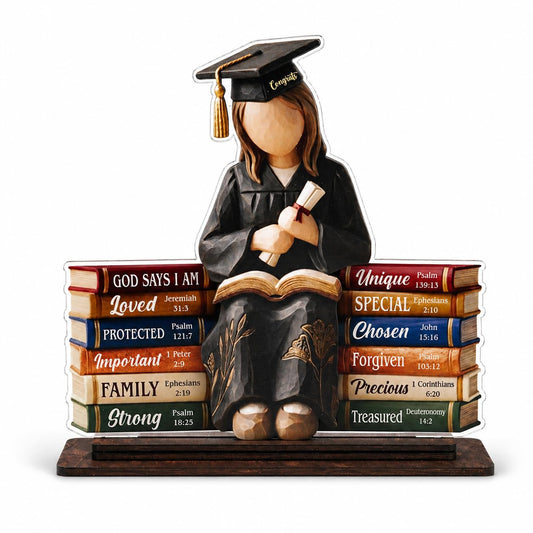 Christian Graduation Gift, Graduation Gifts for Daughter Class of 2026, God Says I Am Wooden Plaque, Inspirational Bible Verse Desk Decor, Religious Graduation Keepsake for Women Girls