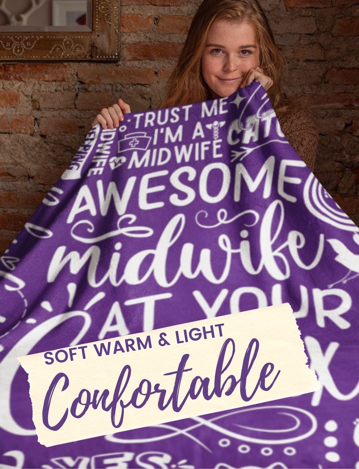 Huglanket Midwife Gifts, Midwife Blanket for OB Nurses, Obstetrician-Gynecologist, Pediatricians, Coworkers from Pregnant Women, 65 x 50 Inches