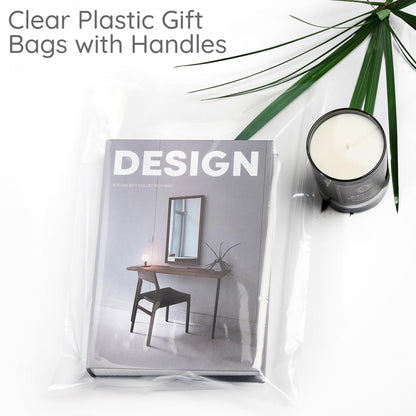 Choice Marts 100 Clear Plastic Bags With Handles 9"x12" Perfect for Merchandise And Retail 1.5Mil Thick Clear Gift Bags With Handles