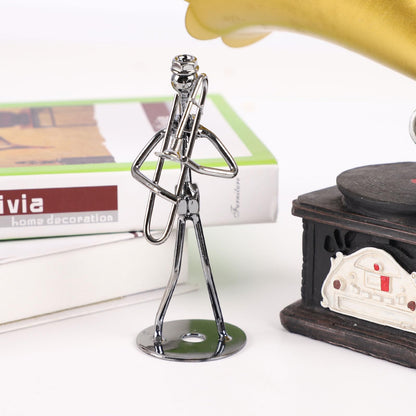 Small Iron Sculpture,Metal Musician Player,Art Figurine Decorations,Musical Man Statue Gift,Display for Home Office Desk (Trombone)