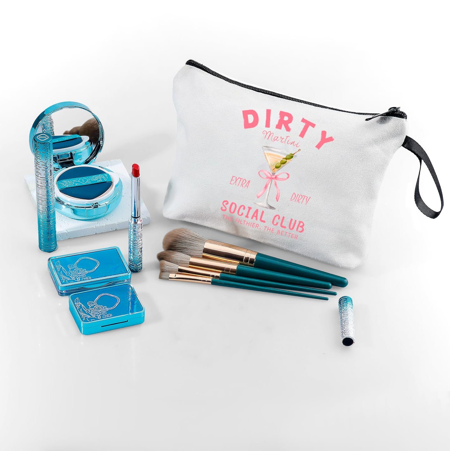 Dirty Martini Gift Cocktail Funny Unique Birthday Drink Accessories for Women Female Coworker Friend Sister Bartender Mixologist Alcohol Lover Makeup Cosmetic Bag