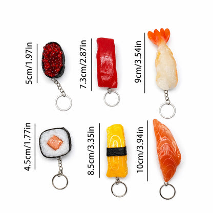 Sushi Keychain Set 6PCS with Gift Cards, Sushi Bag Charm Cute Sushi Key Ring Collection for Food Lovers, Funny Key Holder for Keys Bags or Backpack, Creative Gift for Friends Birthday Coworker Holiday