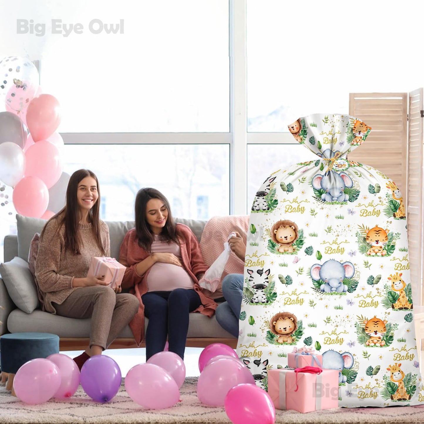 2Pcs Extra Large Baby Shower Plastic Gift Bags 70"x 40" Jumbo Safari Jungle Animals Present Bag XXL Big Gift Wrapping Bags Oversized Reusable Baby Gender Reveal Birthday Party Favors Goody Bags