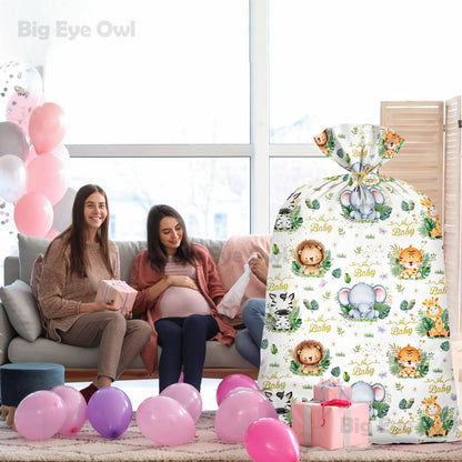 2Pcs Extra Large Baby Shower Plastic Gift Bags 70"x 40" Jumbo Safari Jungle Animals Present Bag XXL Big Gift Wrapping Bags Oversized Reusable Baby Gender Reveal Birthday Party Favors Goody Bags
