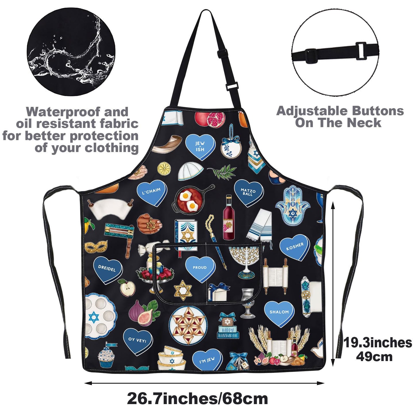 JNIAP Jewish Kitchen Apron Jewish Gift Hebrew Gift Hanukkah Apron Israeli Gift Ahava Love Apron Jewish Cooking Aprons