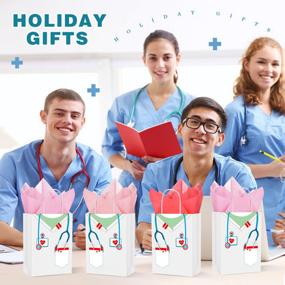 Nezyo Nurses Graduation Gifts 30 Pcs Nurse Gift Bags with 30 Wrapping Tissue Papers for Medical Graduation Appreciation Thank You Party Supplies(Classic,White)