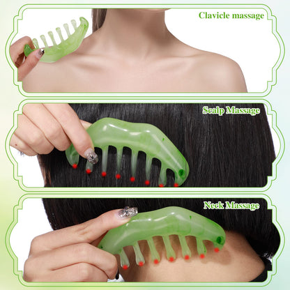 Geiserailie 2 Pcs Jade Combs Esthetician Supplies Massage Stone Hair Gua Sha Scraping Scalp Comb Facial Massage Tool Handheld Head Tools Head Caring Therapy for Women(Elegant Style)