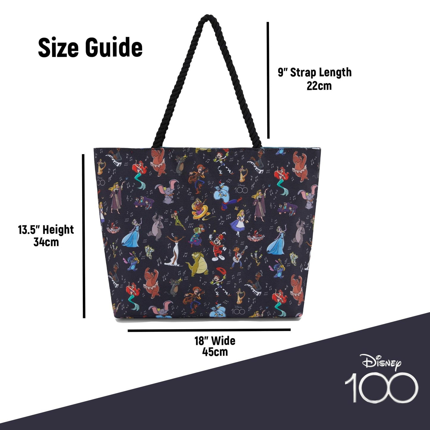 Disney Mickey & Stitch Canvas Tote Bag – Official 100 Minnie Mouse Travel Tote for Girls, Boys, Teens & Adults