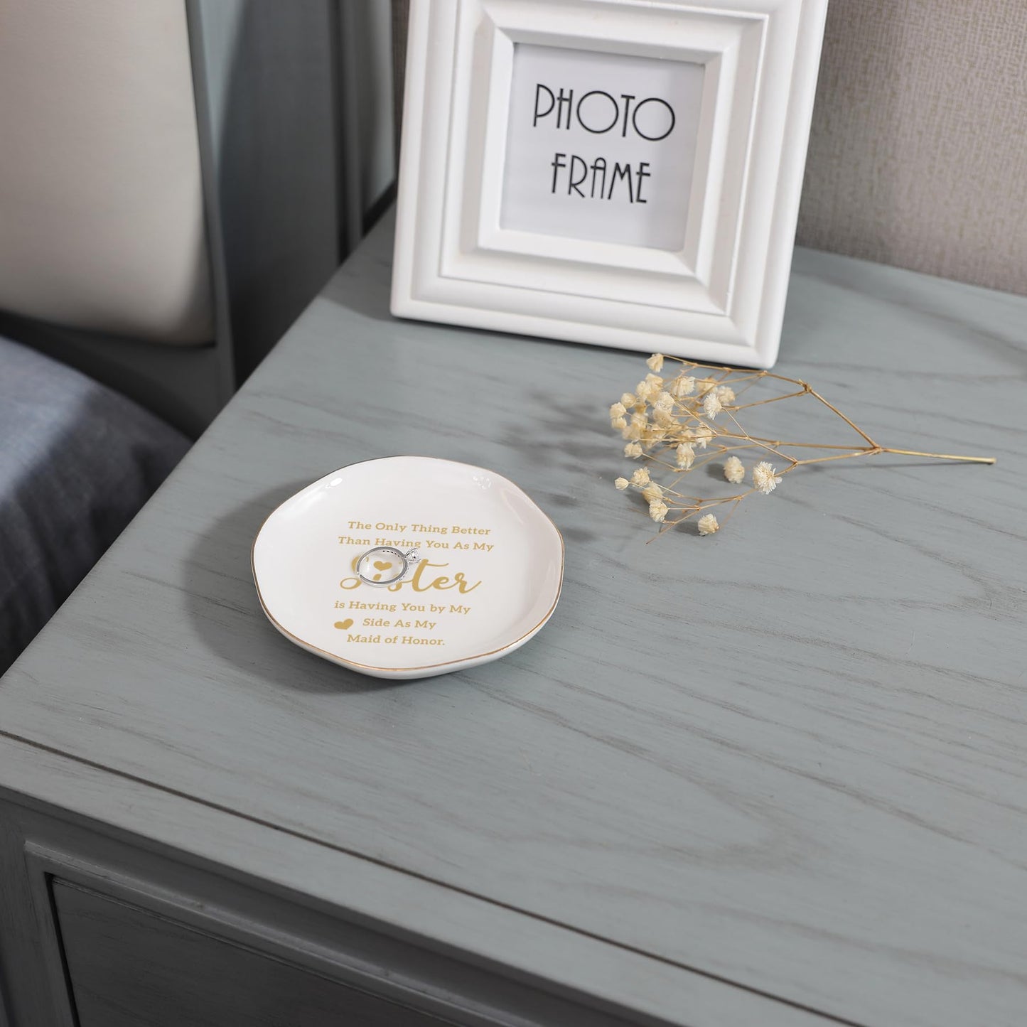 HOME SMILE Maid of Honor Gifts From Bride Ring Dish-The Only Better Thing Than Having You As My Sister is Having You By My Side As My Maid of Honor,Ceramic White