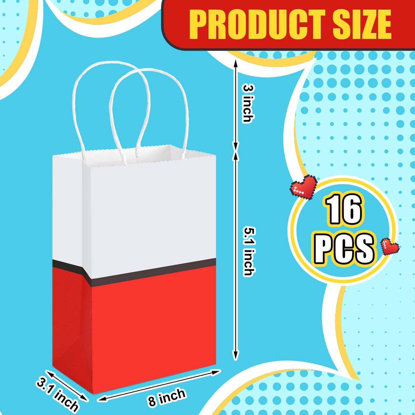 16 Pcs Cartoon Animation Party Gift Bags Red Kraft Treat Bags with Handle Birthday Party Supplies Paper Goodie Container 8.25 x 5.25 x 3 Inches for Birthday Theme Supplies Baby Shower Decorations Candy