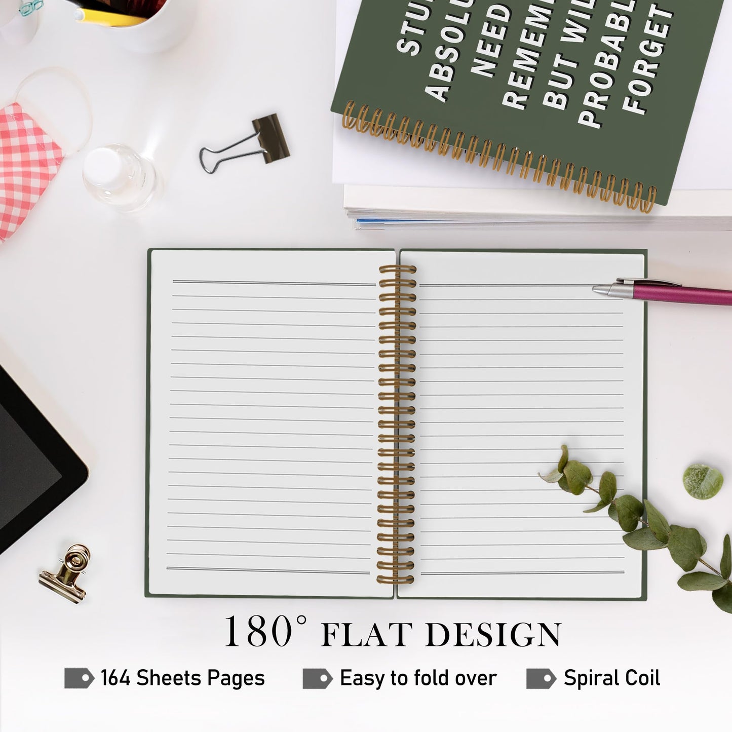 QLMX Funny Green Office Spiral Notebook, Funny Green Office Supplies Gifts for Coworkers Women Men, Stuff I Absolutely Need to Remember Journal, Humor Notebooks for Work, 5.5x8.3