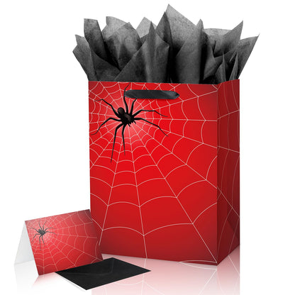 ysmile Spider Gift Bag for Boy Black Red Design for Birthday Party Halloween Spider Theme Decoration Web