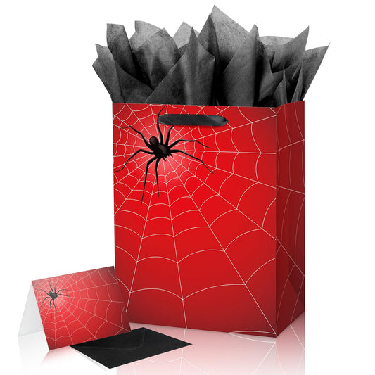 ysmile Spider Gift Bag for Boy Black Red Design for Birthday Party Halloween Spider Theme Decoration Web