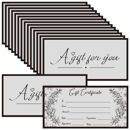 Spiareal 50 Pcs Blank Gift Certificates for Small Businesses 3.75 x 7.5 Inches Double Sided Kraft Black Foil Certificate Cards Paper Vouchers for Hair Salons Spa Restaurants(Grey)