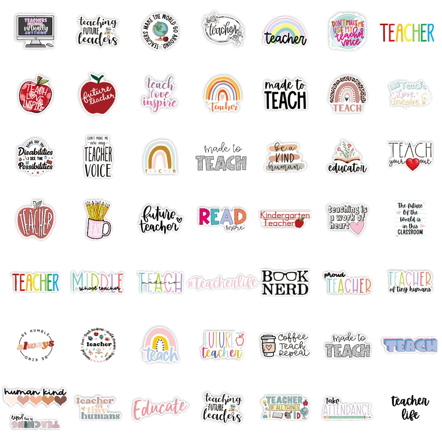 Teacher Stickers 50 Pcs, Vinyl Waterproof Stickers for Laptop Water Bottles Notebook, Teacher Appreciation Gifts in Bulk