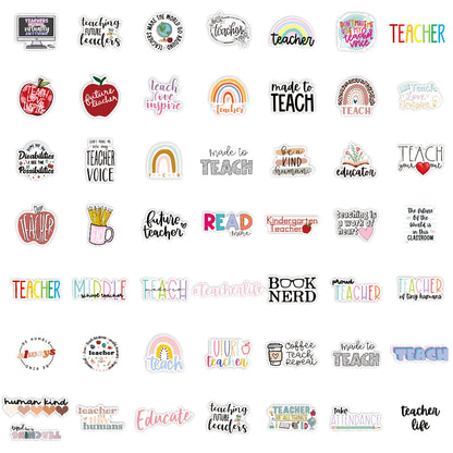 Teacher Stickers 50 Pcs, Vinyl Waterproof Stickers for Laptop Water Bottles Notebook, Teacher Appreciation Gifts in Bulk